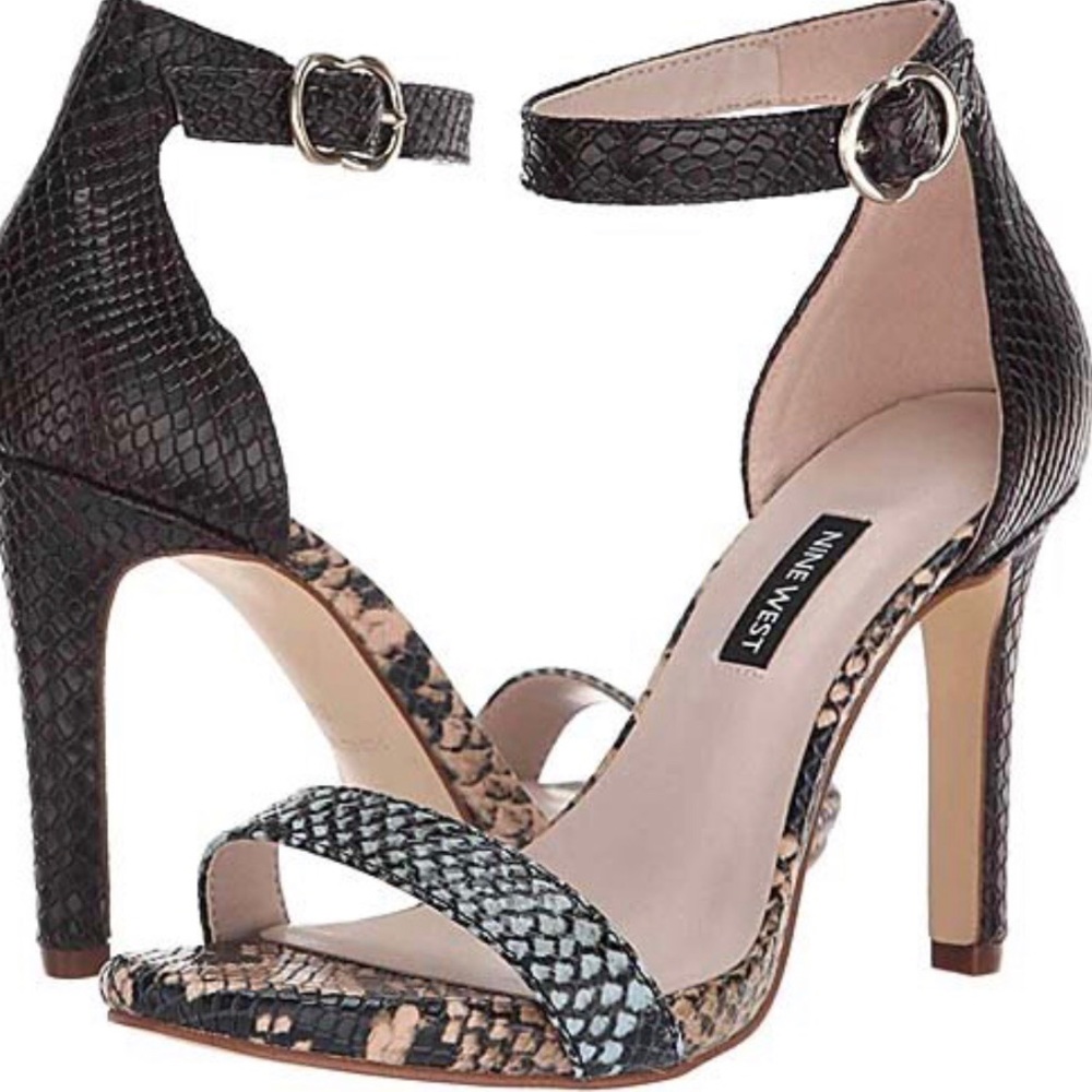 Sexy Black & Gray Snake Bradery Ankle-Strap Sandal